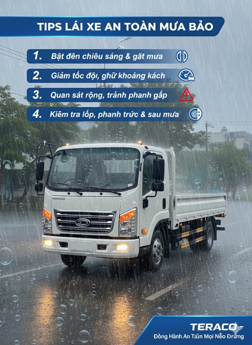 Hướng Dẫn Lái Xe Tải Teraco An Toàn Tuyệt Đối Trong Mưa Bão