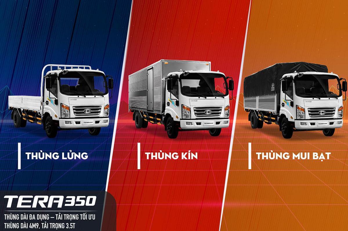 TERA350 với thiết kế thùng dài 4m9 thích hợp chuyên chở nhiều loại hàng hóa.