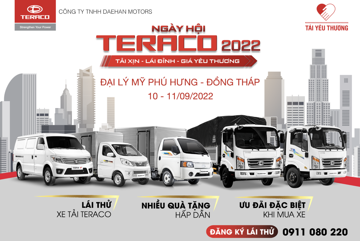 DAEHAN MOTORS TRIỂN KHAI SỰ KIỆN “NGÀY HỘI TERACO 2022” TẠI ĐỒNG THÁP TỪ NGÀY 10-11/9/2022